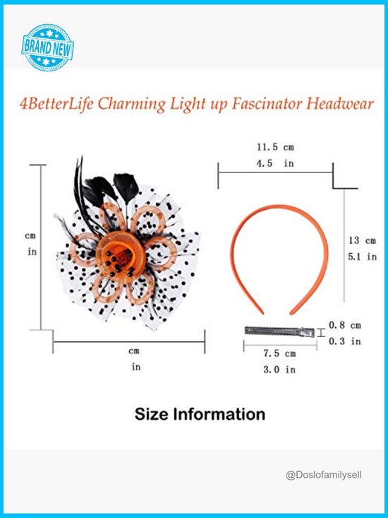 LED Light Up Fascinator Hat with Feathers and Mesh - Derby Kentucky Party main image 7